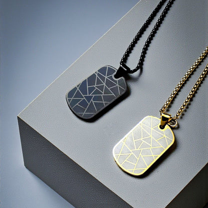 Men's Zig-Zag Dog Tag Pendant – Black & Gold Enamel Stainless Steel, Anti-Tarnish Chain