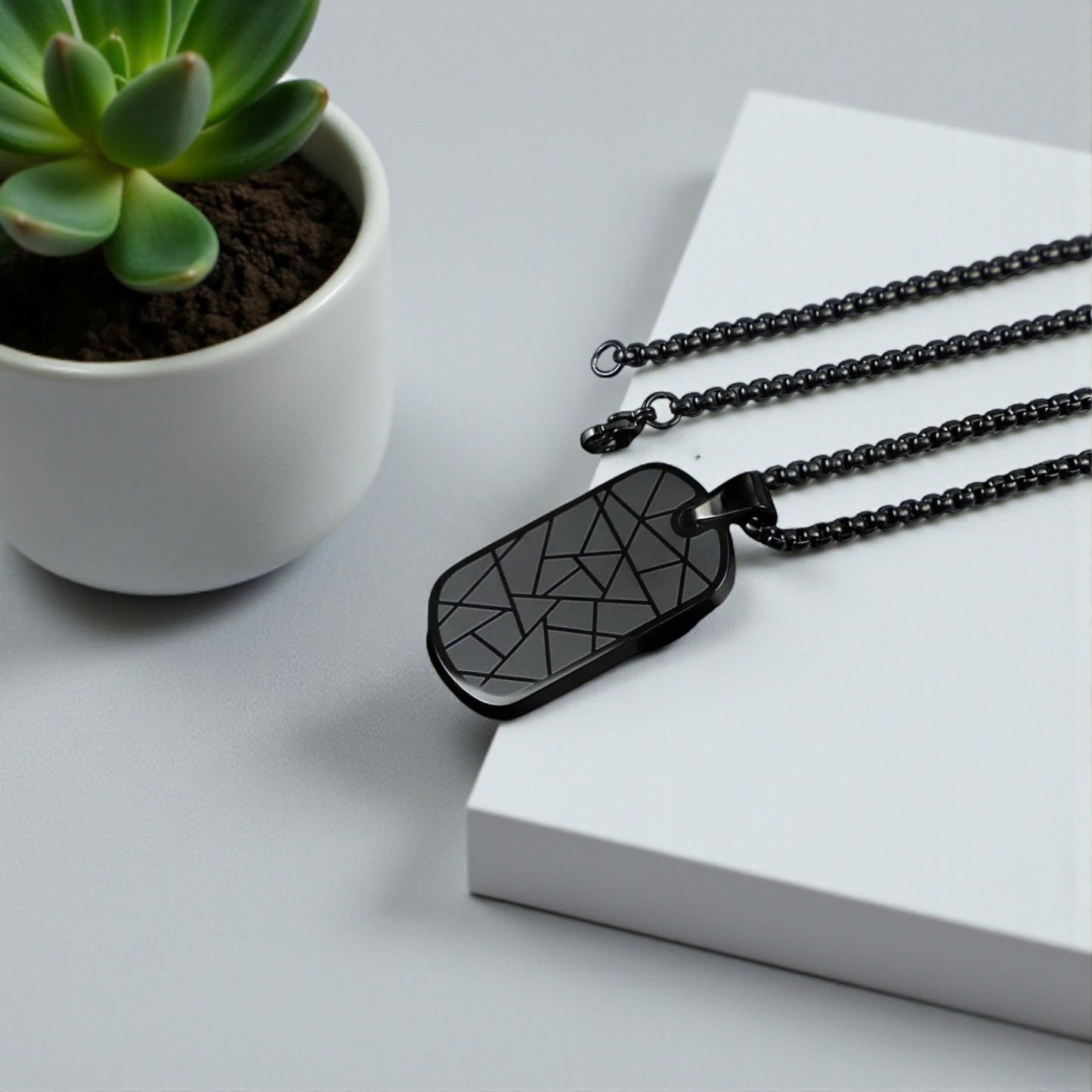 Men's Zig-Zag Dog Tag Pendant – Black & Gold Enamel Stainless Steel, Anti-Tarnish Chain