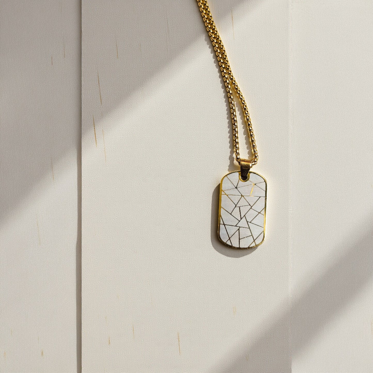 Men's Zig-Zag Dog Tag Pendant – Black & Gold Enamel Stainless Steel, Anti-Tarnish Chain