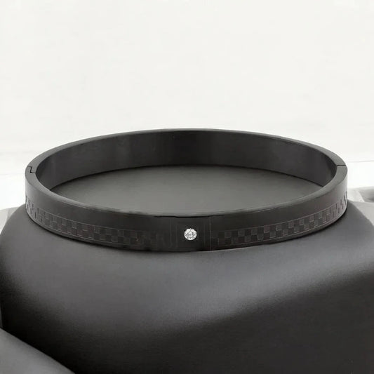 Black Stainless Steel Kada for Men with American Diamonds – Checkered Design Bracelet - Cuff & Kada - Cadeau Craft